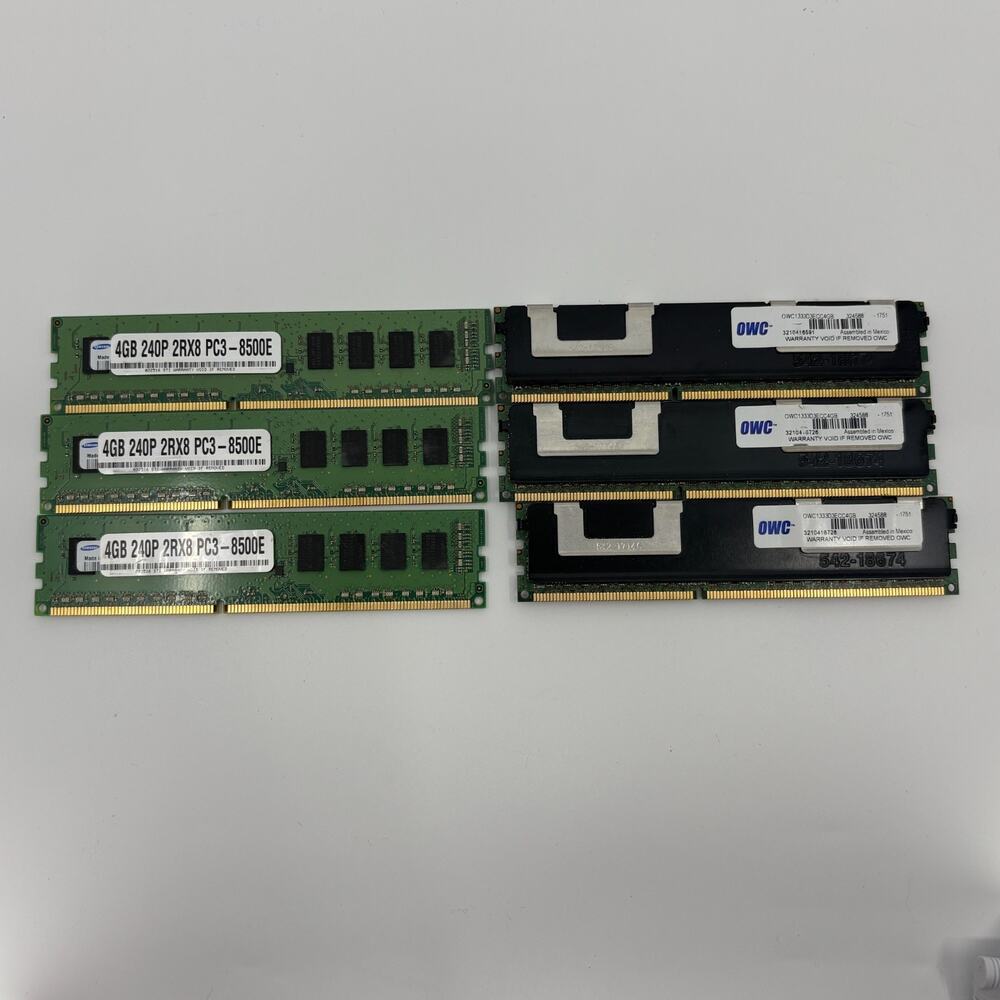 Samsung OWC 24GB DDR3 ECC Desktop RAM Lot 6x4GB PC3-8500E 240 Pin ***UNTESTED***